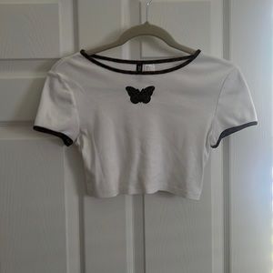 H&M cheetah lined cropped baby tee